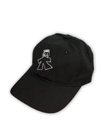 The V1da The Dad Cap is a black unstructured hat with a white embroidered stylized figure in a hat and suit on the front.