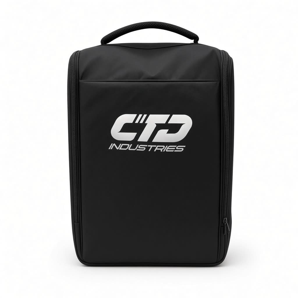 Black zippered CTD Kit Bag with a handle and a white “CTD Industries” logo on the front.