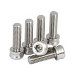 Five screws from the Pride Stem Titanium Screw Kit - Cayman V2 / FTL, with one screw lying horizontally in front and four standing upright in the background.