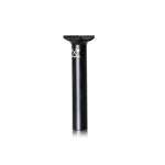 The Demolition Axes Pivotal Seat Post, a low-profile black seat post with a minimalist design made from forged alloy, is shown upright on a white background.