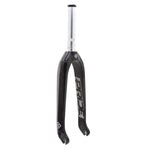 The Pride Apex 20 Inch 10mm Fork is a black carbon fork with an aluminium 1-1/8" steerer tube and “PRIDE” in white on one leg, shown on a plain white background. Suitable for most modern road bikes.