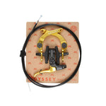 The Odyssey Evo 2.5 Brake Kit, showcasing a brake lever and cable set with gold-black components, is presented on branded cardboard packaging complete with modular hardware.