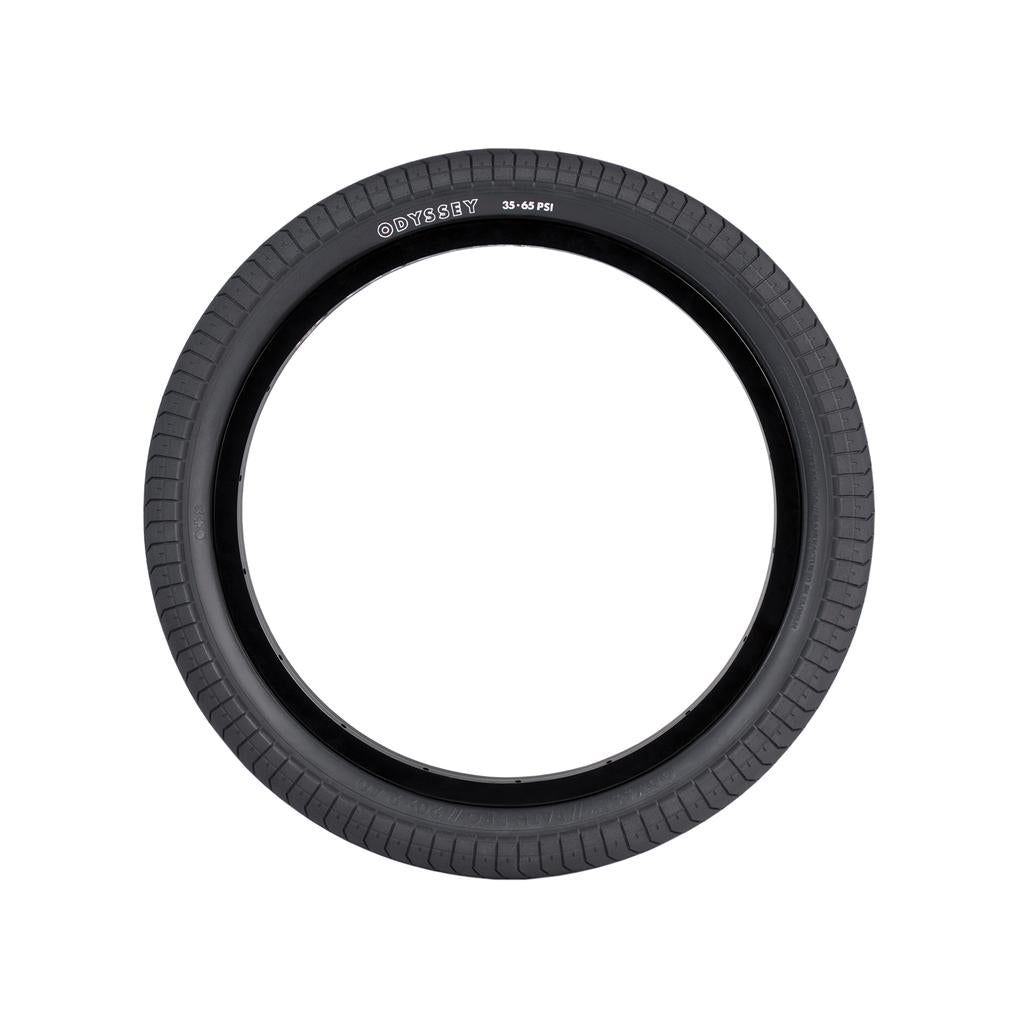 Odyssey Path Pro OEM 20 Inch Tyre with a smooth 2.40 width tread pattern, marked with “35-65 PSI.”