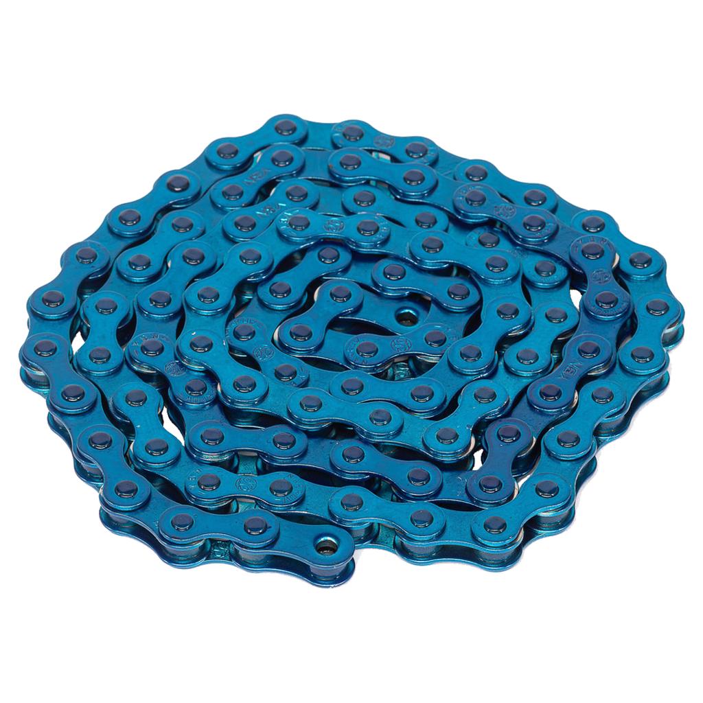 A Salt Traction Chain, heavy duty and coiled in blue, is laid flat against a white background.