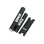 The BMX Crash Pad Set includes three black pads with white "BMX" text—two cylindrical and one rectangular—shown on a white background. Available in various colors and sizes to customize your ride.