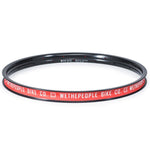 The Wethepeople Logic 22 Inch Rim (36H) is made from tough 6069-T6 alloy, has a black finish, and features a red "WETHEPEOPLE BIKE CO." label with technical specs printed in white around the edge.