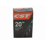 The CST 20 Inch Tube / Schrader Valve (Car Valve) comes in black, red, and blue packaging labeled 40/47-406 ETRTO, 20x1.50/1.75, SV48MM and contains a high-quality 20-inch BMX tube with a Schrader valve design.