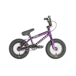 The Division Blitzer 12 Inch Bike is a small purple kids BMX with black tires, padded seat, and white "Blitzer" branding on the frame—ideal as a first BMX bike for young riders.