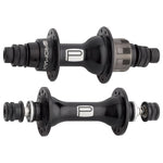 Two black Promx Mini HB-M1 Hub Sets are displayed side by side, one with a Shimano-compatible cassette body installed and the other partially disassembled to reveal its internal components—perfect for a junior wheelset build.