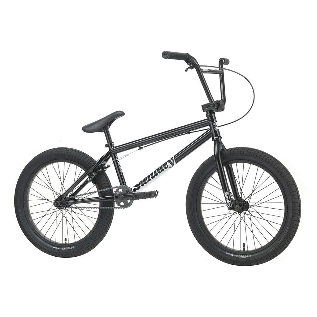 Sunday Primer 20 Inch Bike with thick tires, straight handlebars, and a padded seat—perfect as a kids’ or beginner’s BMX bike—is shown from the side on a white background.