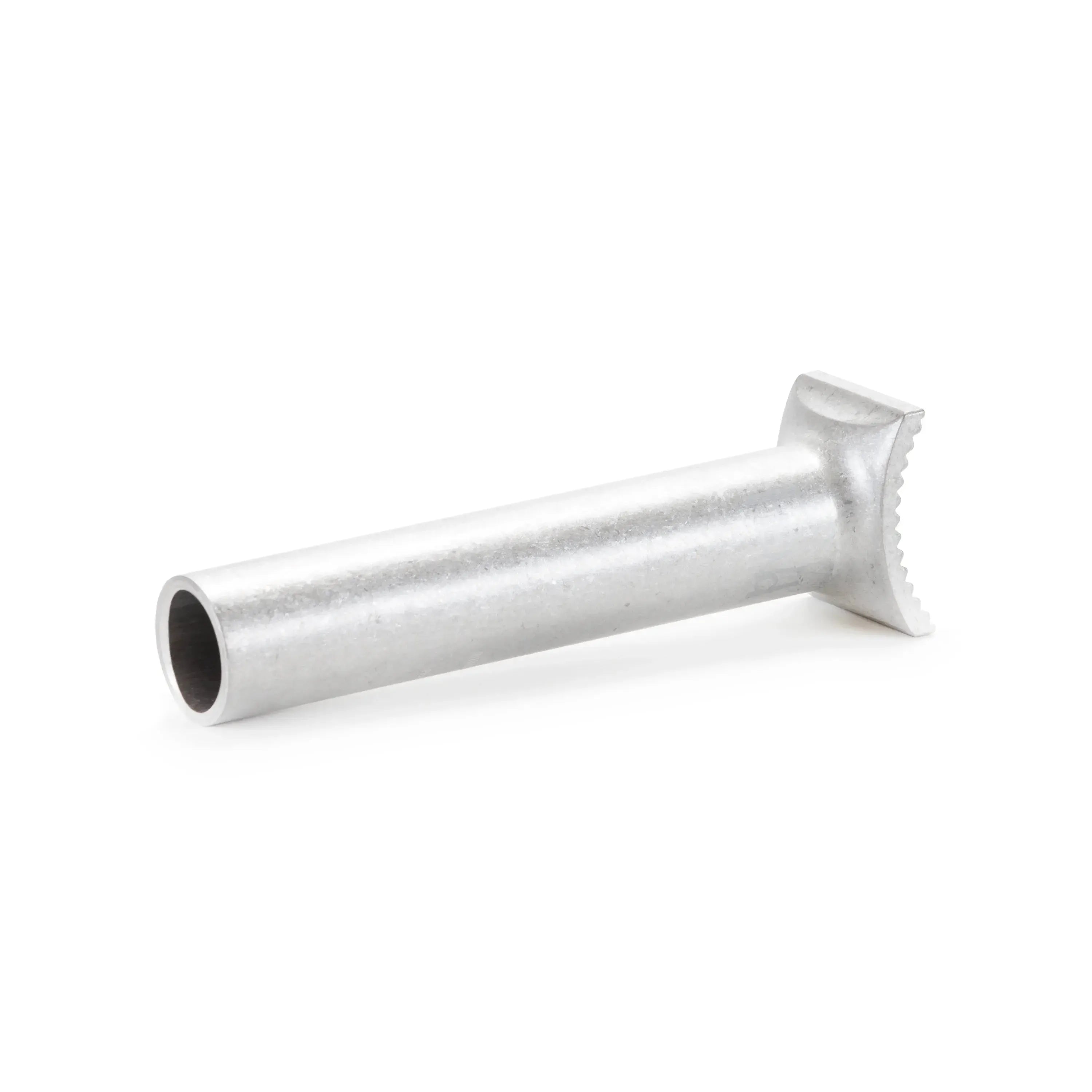 The Fiend Pivotal Post 185mm is a metal BMX seat post with a hollow center and flat, ridged end, shown on a white background.