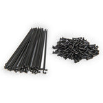 A set of Eclat Stainless Spokes (40 pack) is shown on the left, with matching spoke nipples on the right, all on a white background—ideal for pairing with our spoke cutting service.