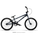 The Radio Xenon Expert XL Disc 20 Inch Bike is a dark blue BMX with a lightweight alloy frame, black tires, small padded seat, straight handlebars, and white "RADIO" branding on the side.