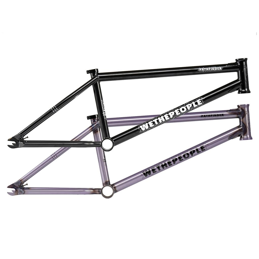Two Wethepeople Pathfinder Frames are stacked diagonally in black and translucent grey, both featuring bold "WETHEPEOPLE" and "PATHFINDER" branding.