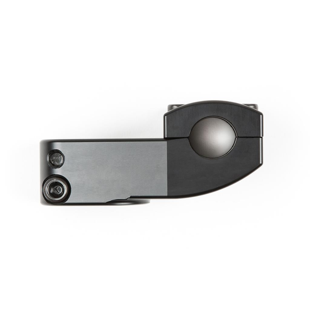 Matte black metal hinge with two visible bolts and a rounded joint, styled like the BSD Stacked Stem (22.2mm Clamp), photographed against a white background.