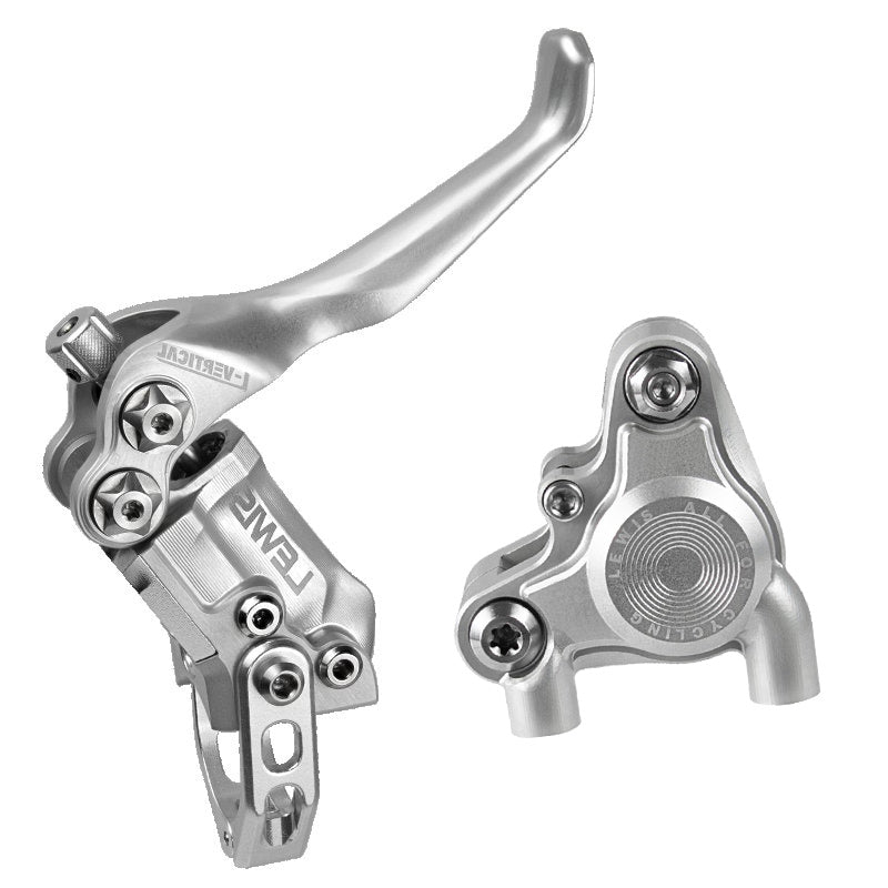Lewis LV2 Flat Mount Disc Brake lever and caliper isolated on a white background.