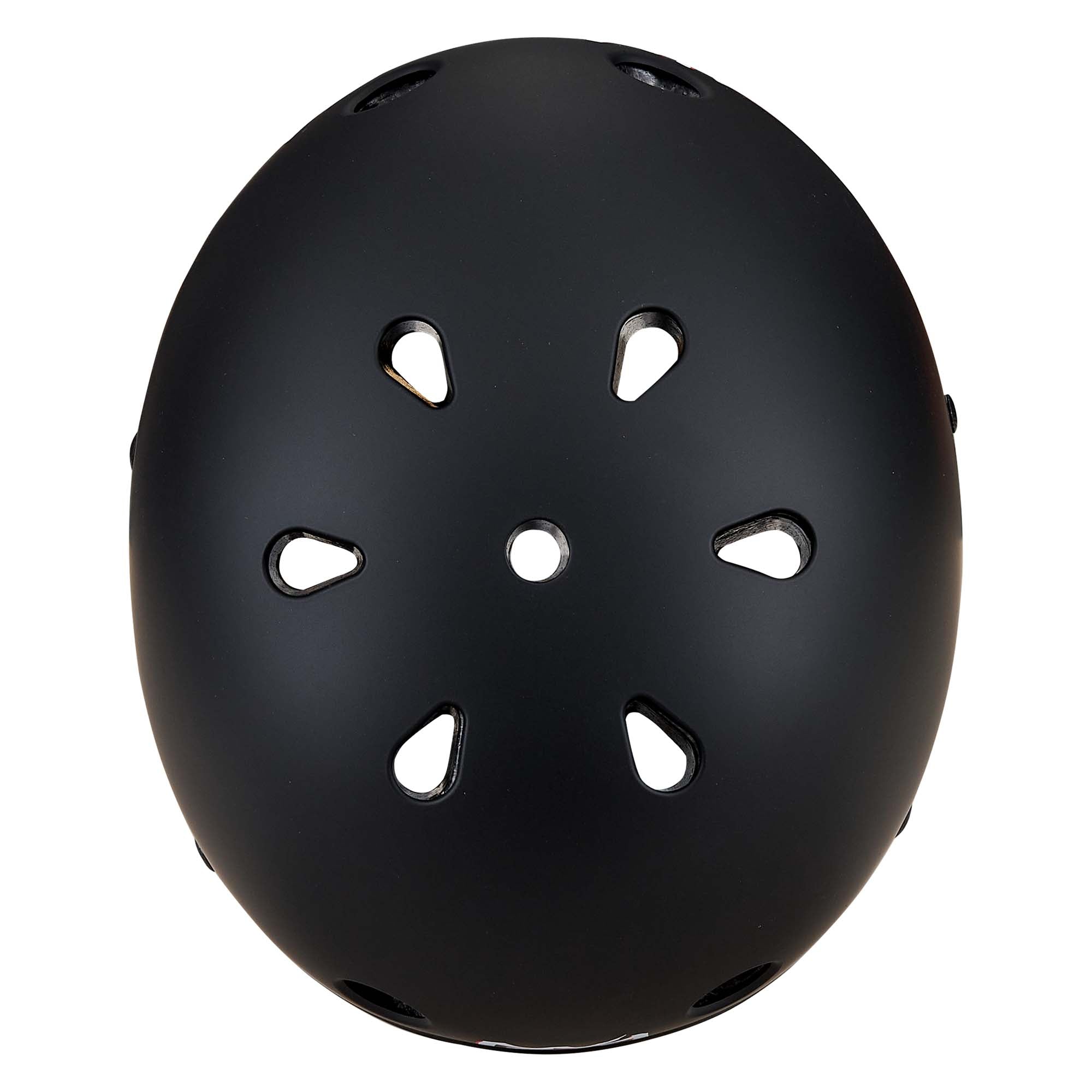 Protec S&M Low Pro Certified Helmet shown from above, featuring six oval-shaped ventilation holes and a smooth matte finish. This helmet offers high-impact ABS protection for reliable safety and style on every ride.