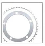 A partial view of a 5 Bolt 130 BCD Chainring with 44 teeth and evenly spaced holes, shown against a plain white background—ideal for single speed setups.