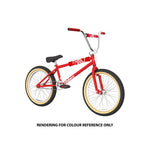 Fit Bike Co Series 22 Inch Bike with red frame, tan tires, black saddle, and white decals is shown on a white background. Text below states: "RENDERING FOR COLOUR REFERENCE ONLY.