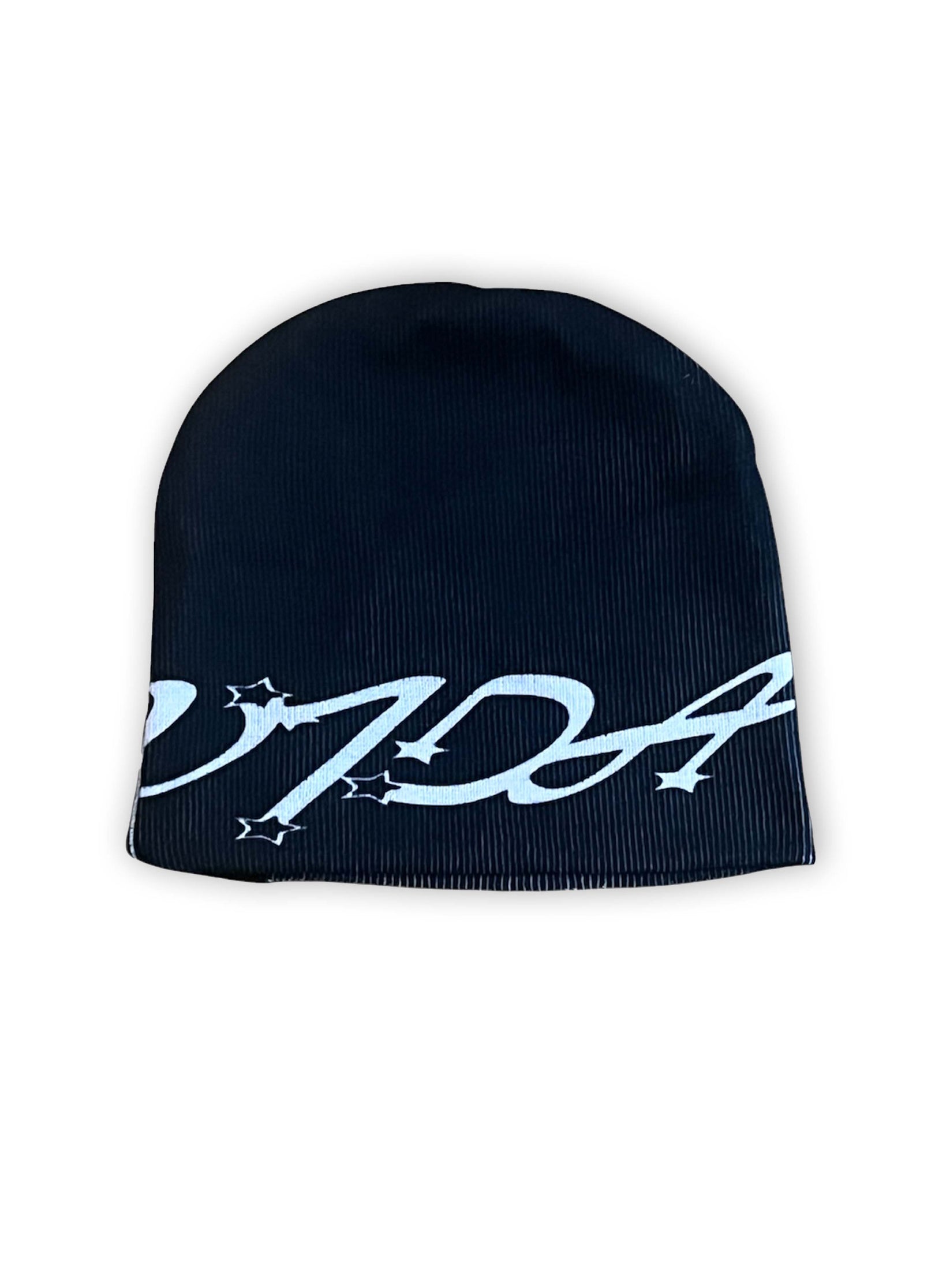 The V1DA Reversible Beanie is a black acrylic hat with a bold white sublimated print and star accents on the front. v1da.co.