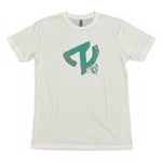 The Tangent T-Shirt features a large teal abstract design and stylized Tangent text on the chest, shown laid flat on a white background.