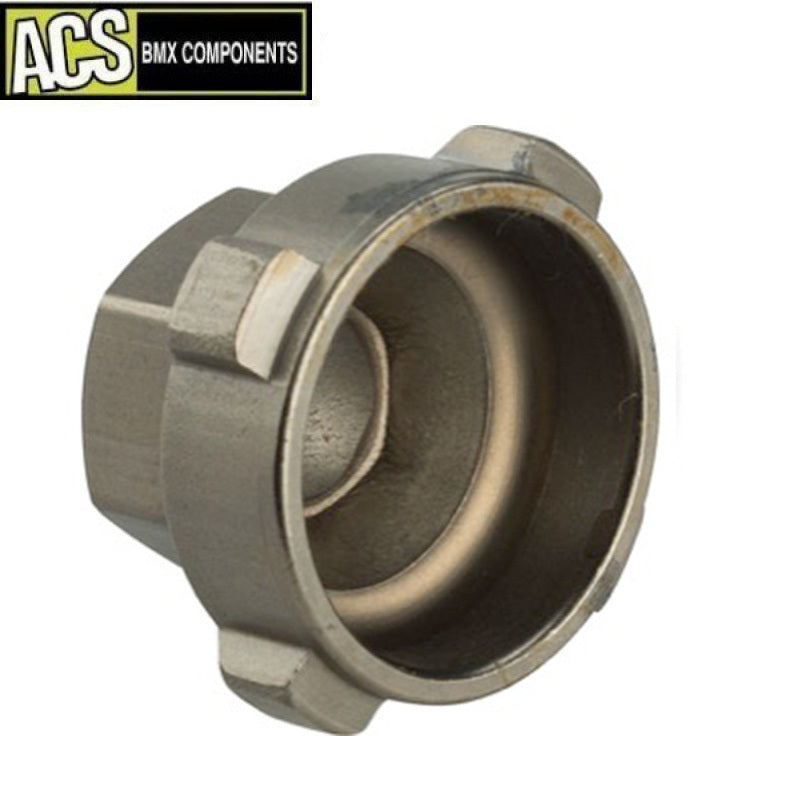 The ACS PAWS Freewheel Removal Tool is a metal bicycle repair tool with notched edges for easy freewheel removal; features the ACS BMX Components logo.