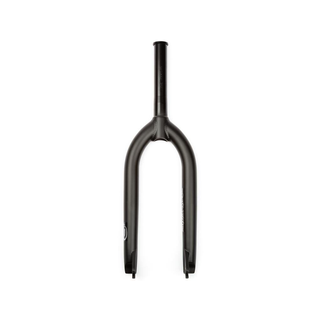 The BSD Jonesin Fork is a black metal BMX fork with a straight steerer tube and 22mm offset, shown from the front against a white background.