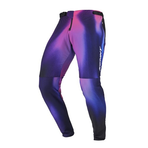 The Kenny Racing Prolite Pants / Dye feature a purple and blue gradient with a side logo, combining style and function for an ultra-light, sleek motocross experience.