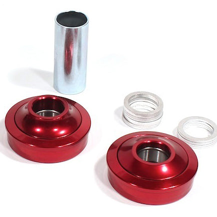 A pair of red Profile USA Bottom Bracket Kit for a motorcycle with sealed bearings.