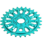 The Profile Imperial Sprocket in teal features 25 teeth, 12 cut-out slots, and “Profile Racing 28” engraved on the face—making it an ideal BMX sprocket upgrade.