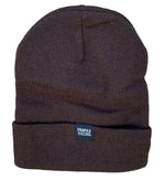 The Profile Woven Label Beanie is a brown knit hat with a folded brim and a small "Profile Racing" woven label, union made in the USA and shown on a rustic wooden background.