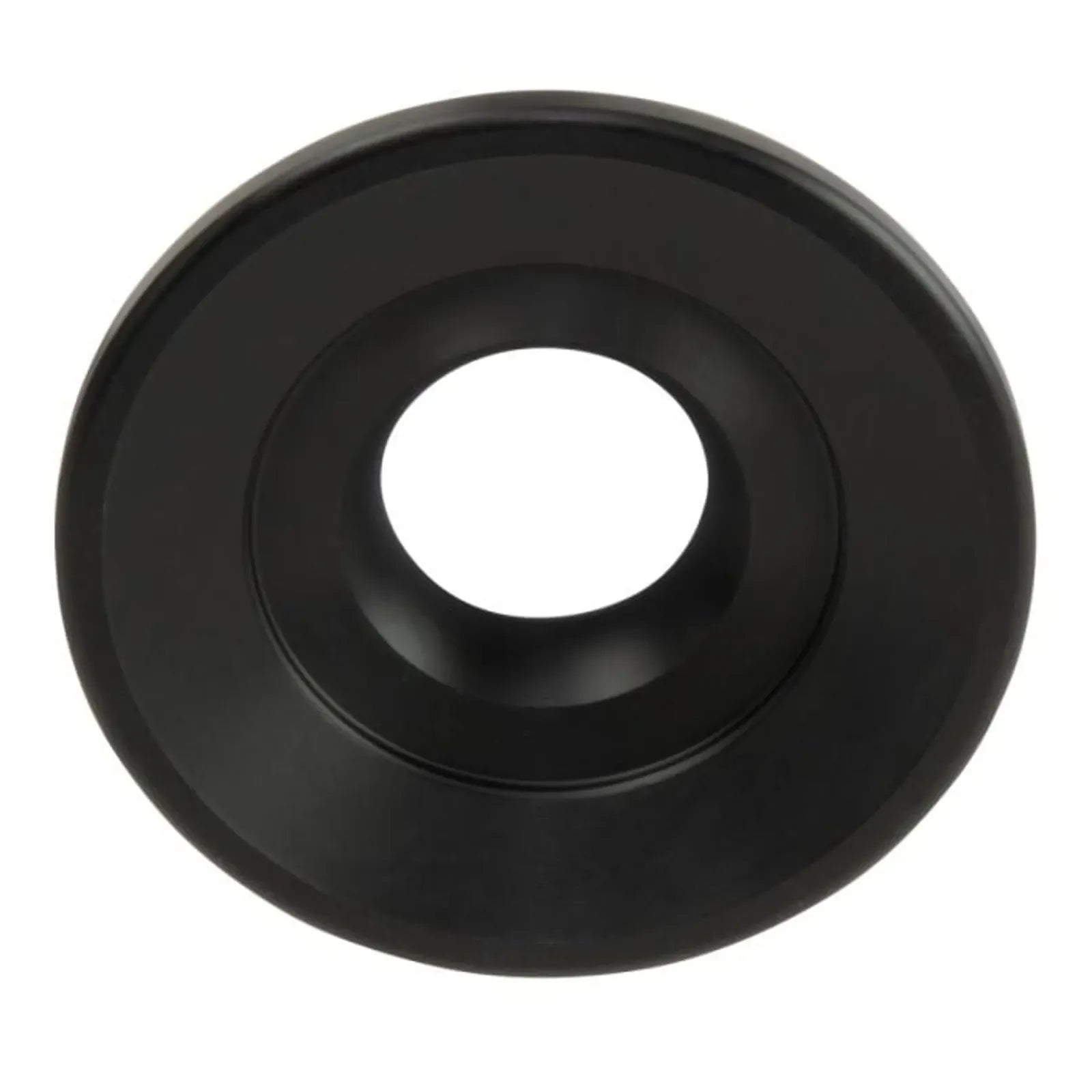 A black, circular Profile C4 Front Hub Guard by Profile Racing with a large central hole, viewed from above against a white background.