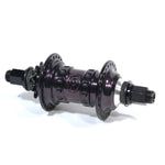 The Profile High Flange Cassette Rear Hub (36 Hole) in black anodized finish features high flanges, multiple spoke holes, and threaded axles at both ends, shown on a white background.