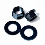 A Profile 14mm Cro-Mo Axle Nut & Washer set (2 x Nuts, 2 x Washers) is arranged on a white surface.