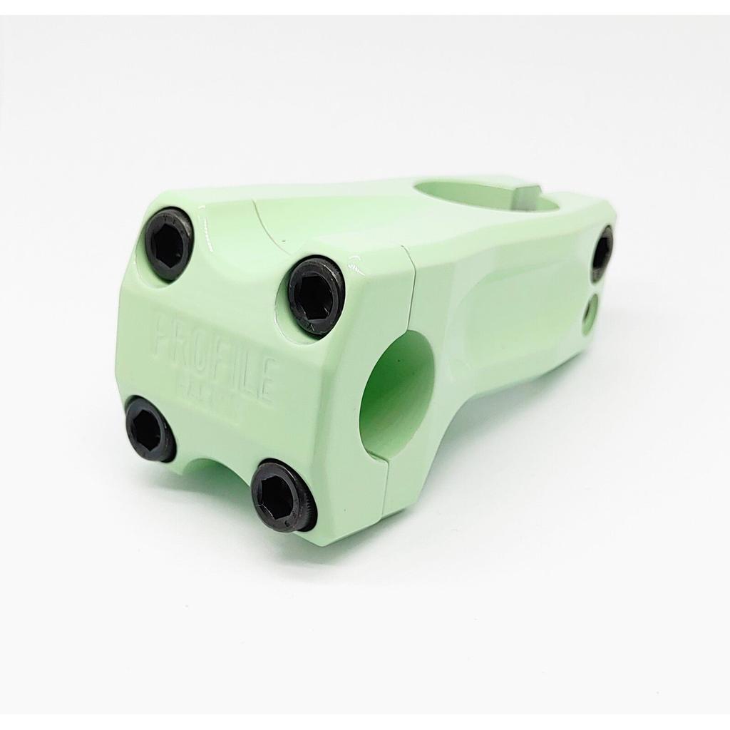 A mint green Profile Acoustic Stem with black bolts is displayed on a white background. "PROFILE" is embossed on the front of this stylish front load stem.