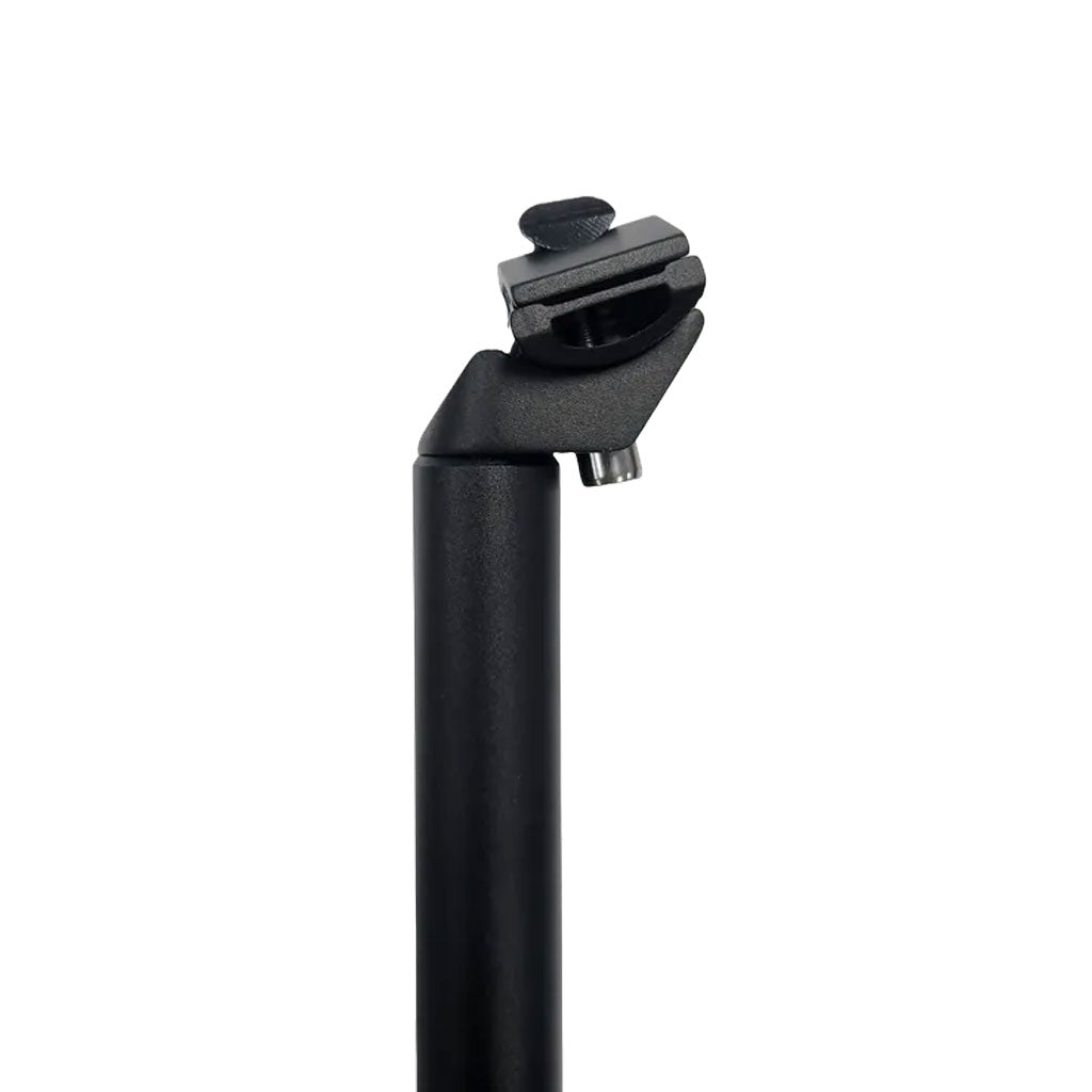 The Micro Adjust Railed Seat Post is a black bicycle seat post with a 27.2mm diameter, featuring a micro-adjust saddle clamp for precise positioning, shown against a white background.