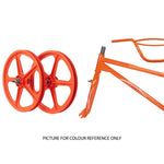 Bright orange Skyway Street Beat 20 Inch Bike frame and matching wheels on a white background, with the text "PICTURE FOR COLOUR REFERENCE ONLY" below.