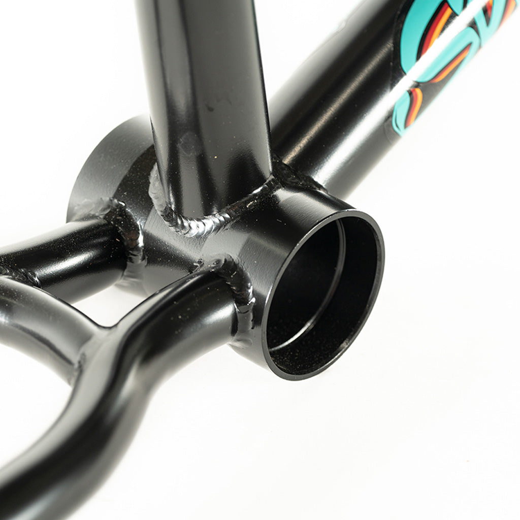 A close up of a black Colony 2024 Sweet Tooth 18 Inch bicycle frame.