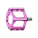 A pair of purple HT Supreme ANS10 Pedals with metal pins, a silver spindle, and an alloy flat body, shown against a white background.