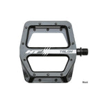 The HT AN71 Talon Pedals feature a wide flat platform, multiple grip pins, and a visible logo across the center.