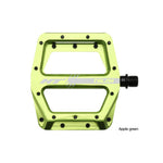 Apple green HT AN71 Talon Pedals feature a flat, open design and multiple grip pins.