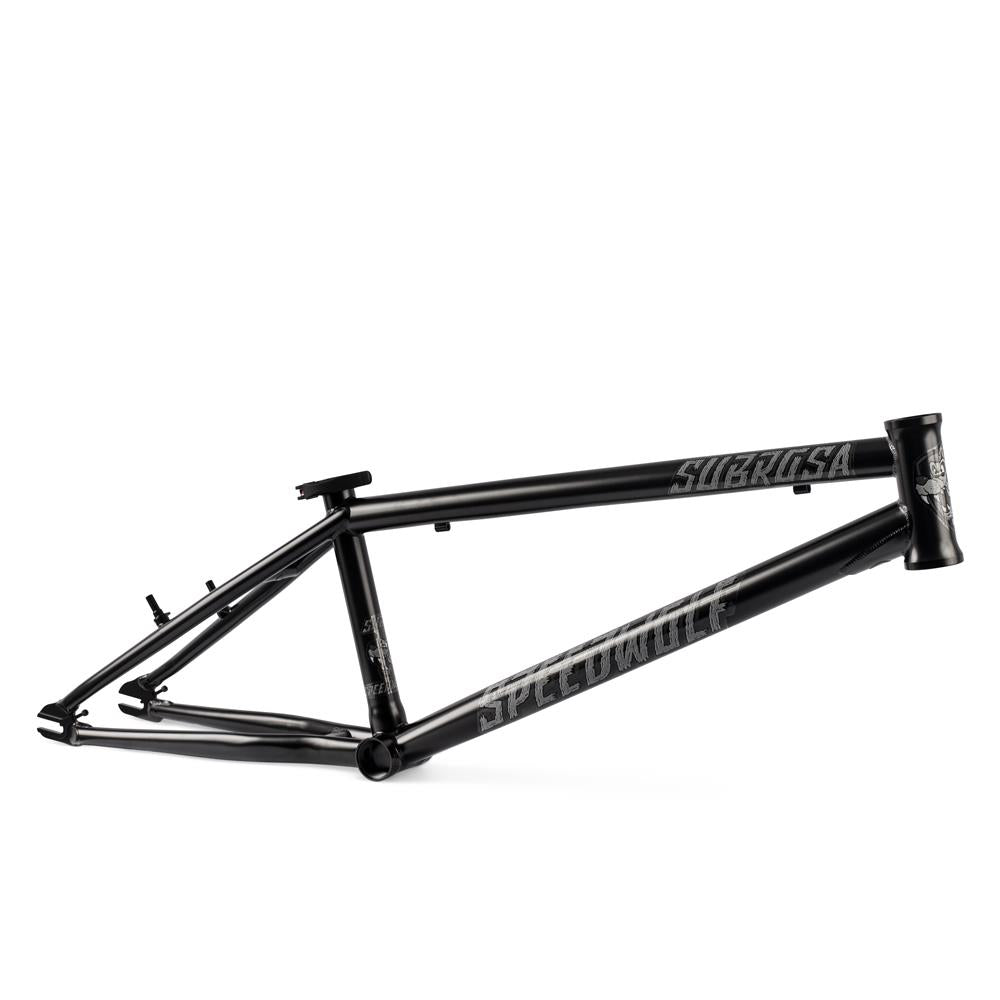Matte black Subrosa Speedwolf V2 Race Frame with "Subrosa" and "Speedwolf" in silver lettering, displayed on a white background.