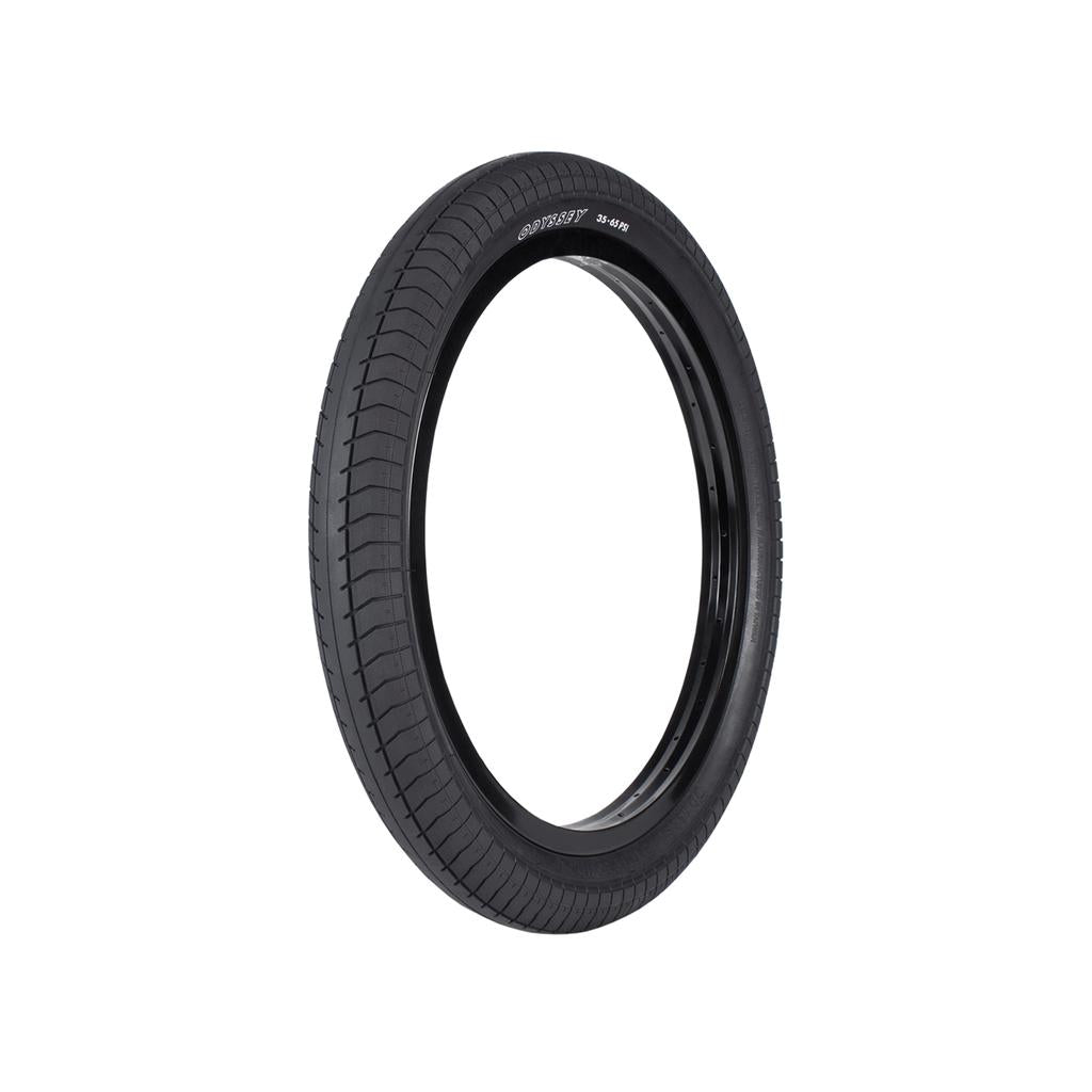 An Odyssey Path Pro OEM 20 Inch Tyre mounted on a black rim, featuring a directional tread pattern.