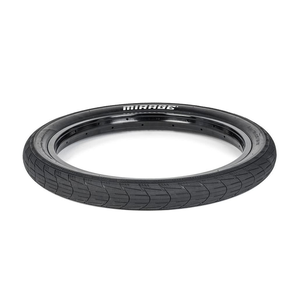 The Eclat Mirage Folding Tyre, with its durable Silkshiledin protection layer, features an intricate tread pattern displayed against a white background.