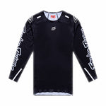 The TLD 26.1 Sprint Ultra Jersey in Mono Black is a long-sleeve athletic top made from Ultra Knit fabric, with white Troy Lee Designs logos and text on the sleeves, shoulders, and chest, shown laid flat on a white background.