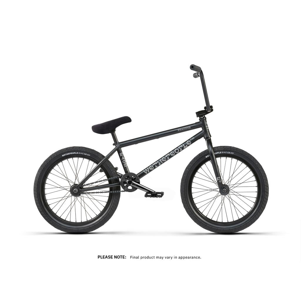 The Wethepeople Reason Shift 20 Inch Bike features a matte black minimalist full chromoly frame with matching black seat, handlebars, and tires, displayed on a white background.