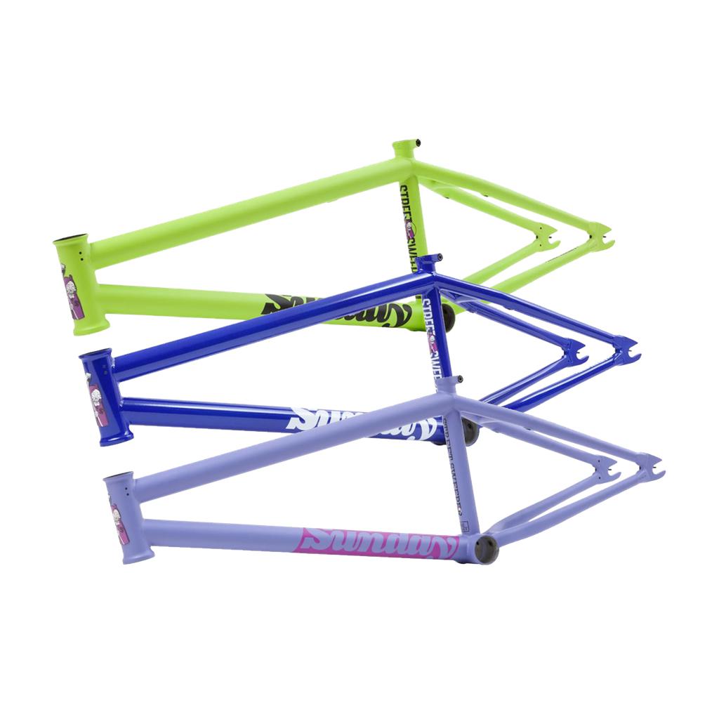 Three Sunday Street Sweeper Frames (Jake Seeley Signature) in green, blue, and lavender are arranged horizontally.