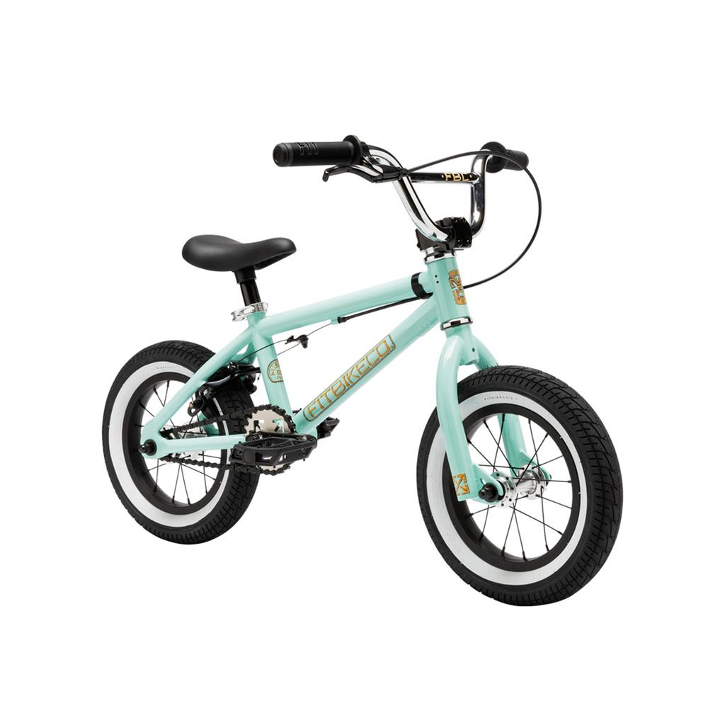 The Fit Misfit 12 Inch Bike is a light blue kids' pedal bike with black handlebars, pedals, and seat, shown on a white background.