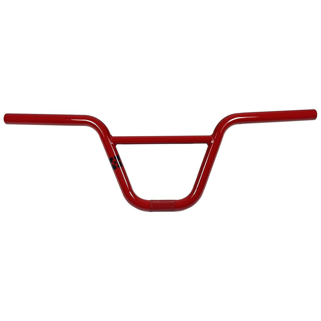 The Fit Bike Co AM Bars, ideal for younger riders, feature a vibrant red BMX-style handlebar with a sturdy crossbar, set against a crisp white background.