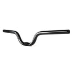 The MCS Podium Bars (22.2mm Clamp) are black metal BMX handlebars with a high-rise, swept-back design—ideal for riders seeking stylish and durable aluminium bars. Shown against a white background.